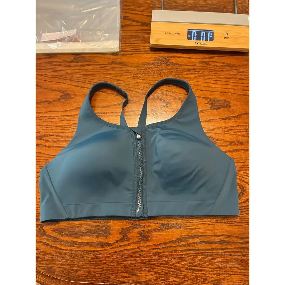 Athleta Advance Zip Front Bra Teal Blue High Impact Women's 38B